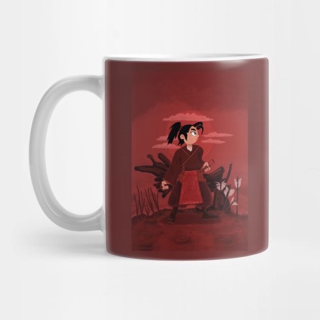 FEMALE SAMURAI IN RED DIGITAL PAINTING by droidmonkey